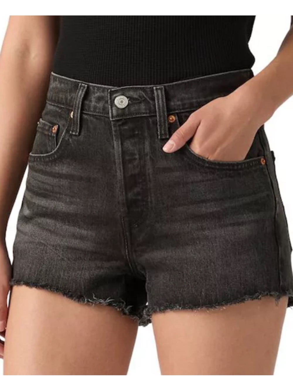 Levi's 501 Black High-Rise Frayed Hem Denim Shorts